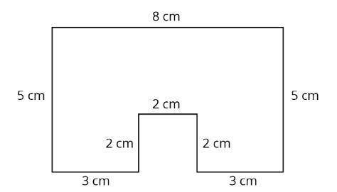 Here is the base of a prism.

If the height of the prism is 5 cm, what is its surface area?
Do not