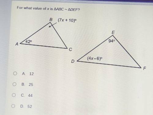 For what Value of X is ABC~ DEF?