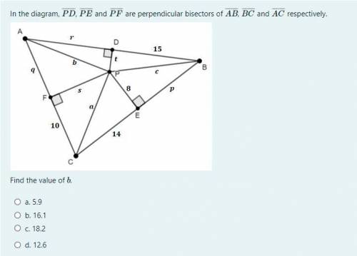 In the diagram, PD, PE and PF are perpendicular bisectors of AB, BC and AC respectively. Fine the v