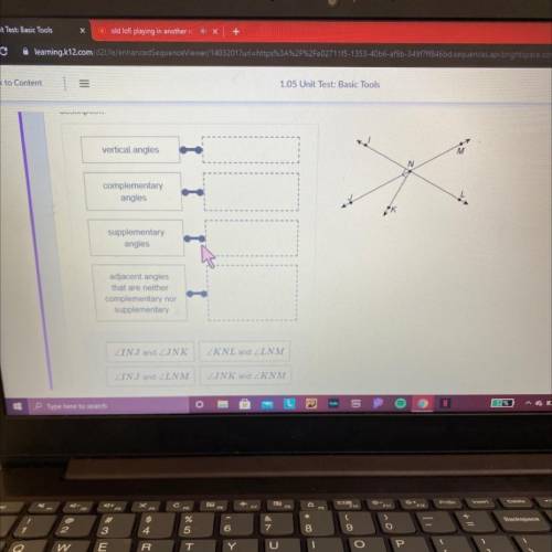 Drag and drop the angle pairs to correctly match their description.