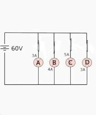 FIND THE VOLTAGE ACROSS THE TERMINALS OF LAMPS (A,B,C,D)