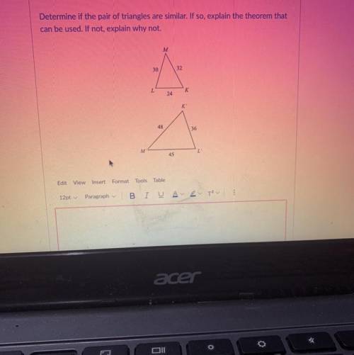 Determine if the pair of triangles are similar. If so, explain the theorem that

can be used. If n