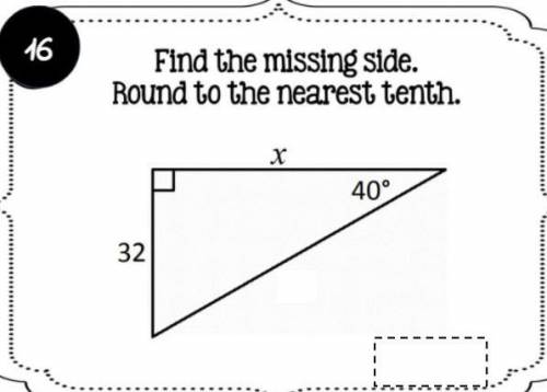 Find the missing angle. Round to the nearest 10th.

I just need a good explanation and so, i can d