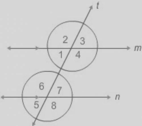 Parallel lines m and n are cut by a transversal t. Which two angles are corresponding angles?

A.