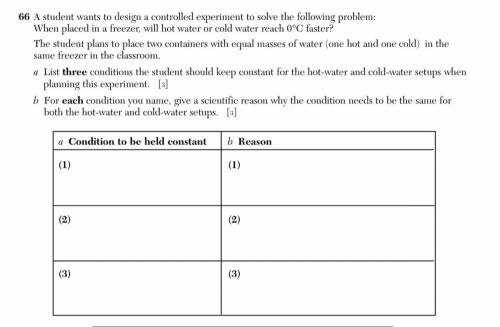66 A student wants to design a controlled experiment to solve the following problem: When placed in