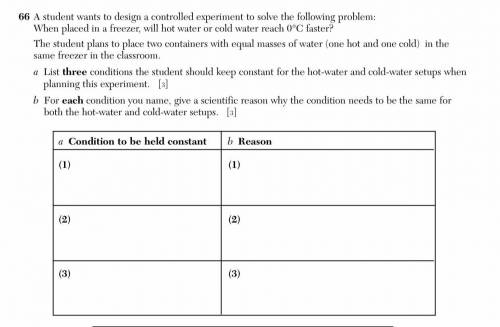66 A student wants to design a controlled experiment to solve the following problem: When placed in
