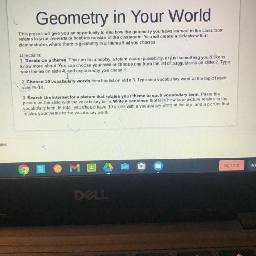 Can someone help me find a theme and 10 vocabulary that relate to geometry about the theme just tha