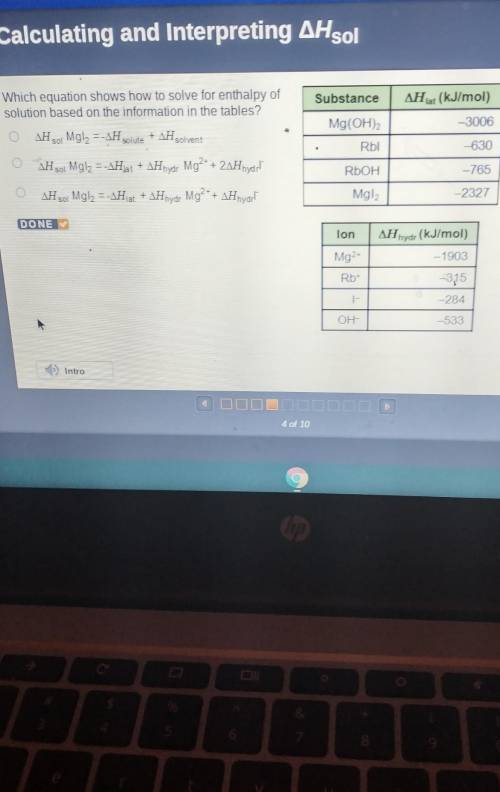 Which equation shows how to solve for enthalpy of solution based on the information in tables?