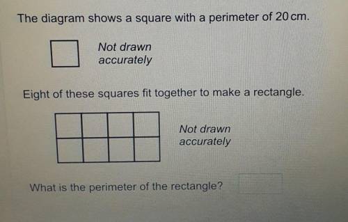 The diagram shows a square with a perimeter of 20 cm.

Not drawnaccuratelyEight of these squares f
