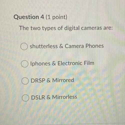 FOR DIGITAL DESIGN/ PHOTOGRAPHY

The two types of digital cameras are:
shutterless & Camera 
P