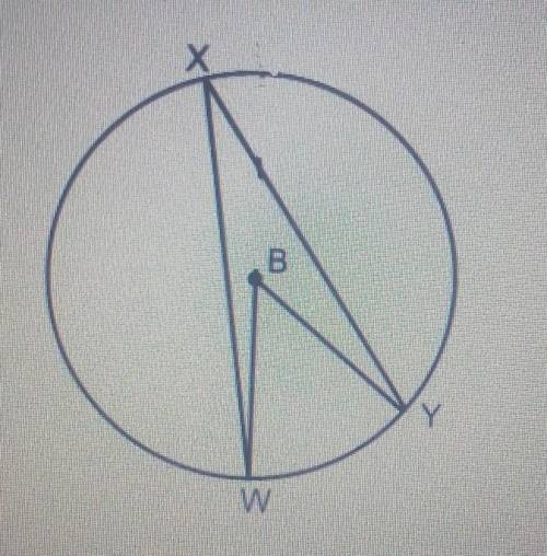 In circle O,m/_ WBY = 72°.What is the m/_ WXY?