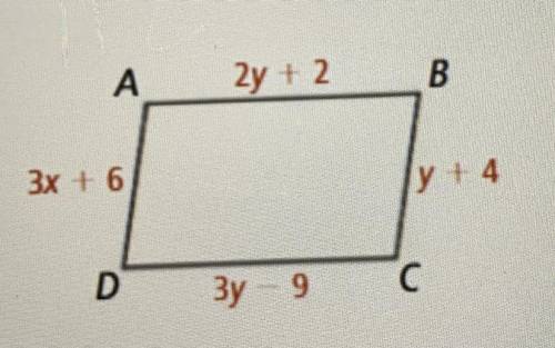 PLEASE HELP, MARKING BRAINLIEST!!!
For what value of x and y must ABCD be a parallelogram?