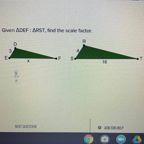 Given DEF : RST, find the scale factor.
PLEASE HELP!