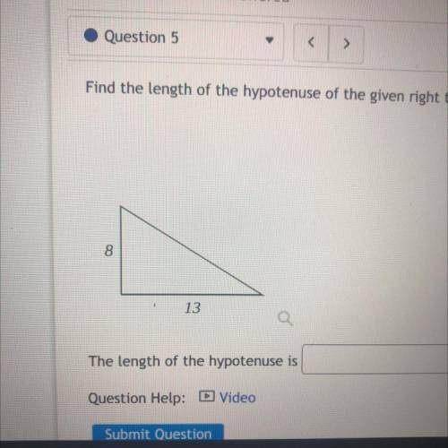 Find the length of the hypotenuse of the given right triangle pictured below. Round to two decimal