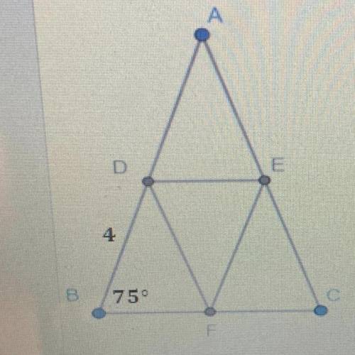 The triangle AABC is isosceles, where AB - AC. The segments DE, EF, & DF are all midsegments. T