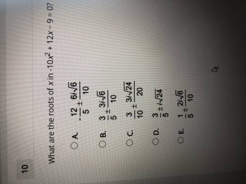 What are the roots of x in -10^2+12x-9=0