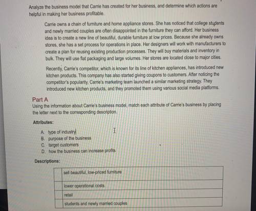 Analyze the business model that Carrie has created for her business, and determine which actions ar