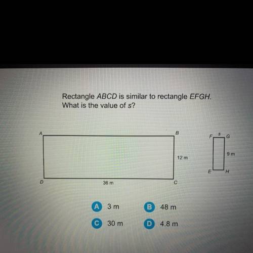 Rectangle ABCD is similar to rectangle EFGH.
What is the value of s?