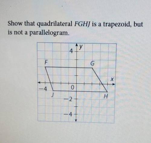 Show that quadrilateral FGHJ is a trapezoid, but is not a parallelogram.