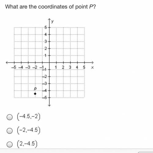 What are the coordinates of point P?

On a coordinate plane, Point P is 2 units to the left and 4.