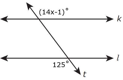 In the diagram below line k is parallel to line l, and line t intersects lines k and l

What is th