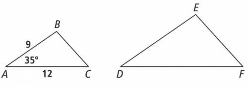 I WILL GIVE BRAINLIEST

The triangles △ABC and △DEF are similar.
Which set of measurements pro