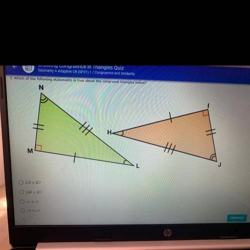 Which statement is true about the congruent triangles below? URGENT