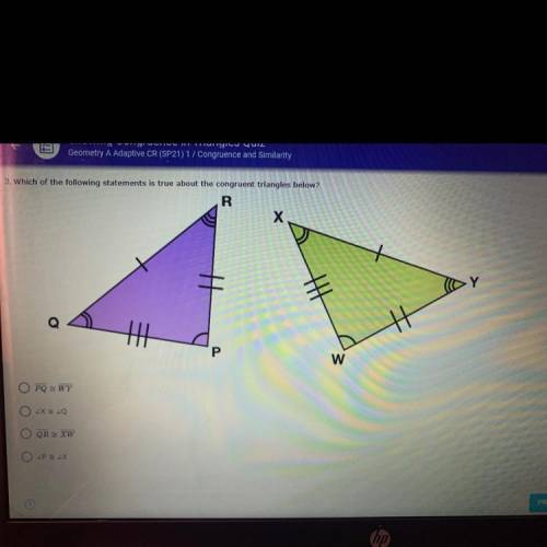 Which statement is true about the congruent triangles?