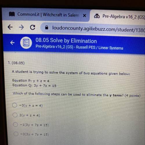 1.(08.05)

A student is trying to solve the system of two equations given below:
Equation P: y + z