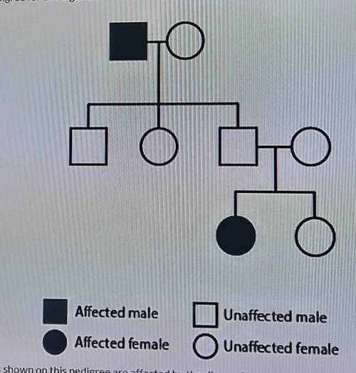 The diagram shows the pedigree for three generations and the individuals affected by a disease.

H