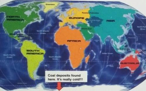 The image below shows Antarctica, where coal deposits have been found. Since coal forms from tropic