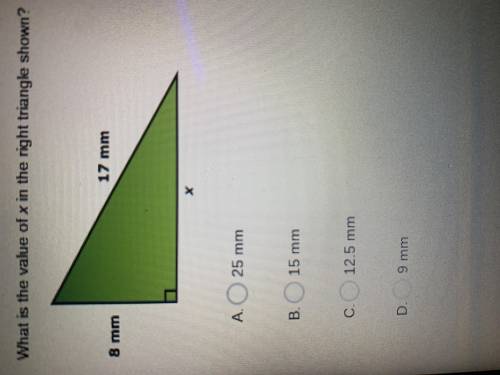 What is the value of x in the right triangle shown