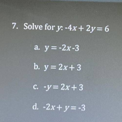 Solve for y:-4x+2y=6
