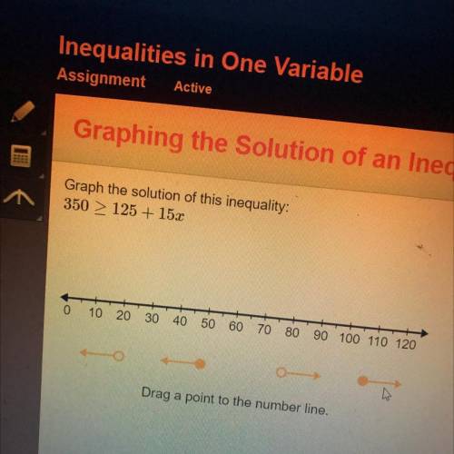 Graph the solution of this inequality:

350 > 125 + 150
10 20 30 40 50 60 70 80 90 100 110 120