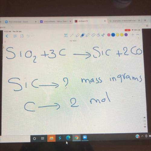 S
SIO₂ +3C Sic +20o
Sic ? mass in grams
С c-