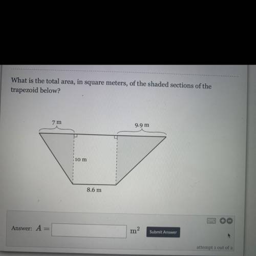 What is the total area, in square meters, of the shaded sections of the trapezoid below?

Please h