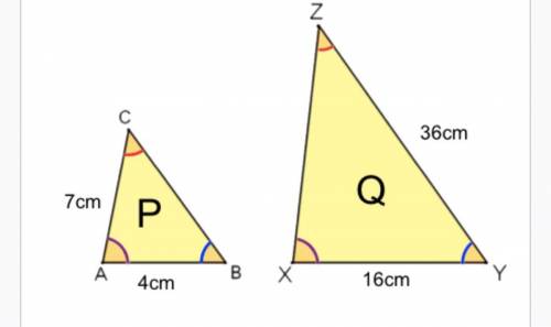 Triangles P and Q are similar.

Find the lengths of the sides:
The diagram is not drawn to scale.