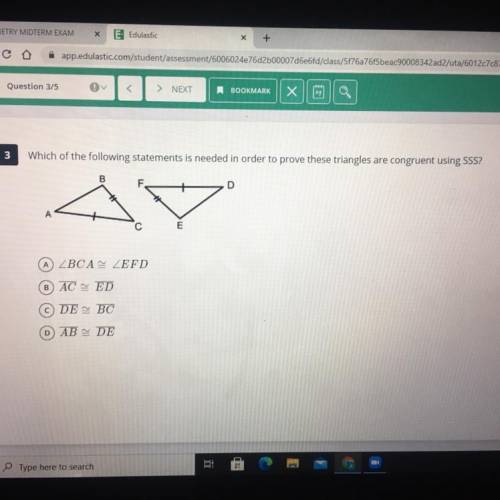 Which of the following statements is needed in order to prove these triangles are congruent using S
