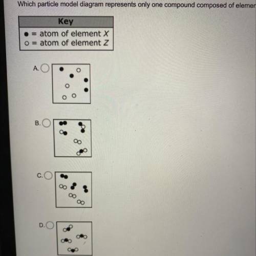 Which particle model diagram represents only one compound composed of elements X and Z?

Please he