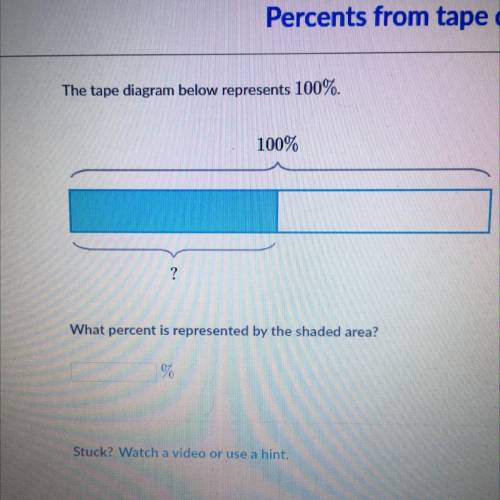 The tape diagram below represents 100%.

100%
?
What percent is represented by the shaded area?
%