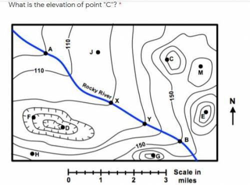 1. What is the elevation of point C?

A. 170 m
B. 160 m
C. 130 m
D. 20 m
E. 50 m
2. Which side i