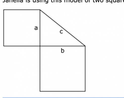Janella is using this model of two squares and a right triangle to prove the Pythagorean Theorem.