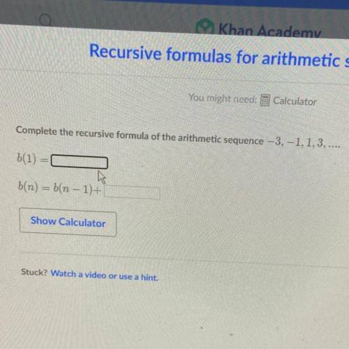 Complete the recursive formula of the arithmetic sequence -3,-1,1, 3, ....