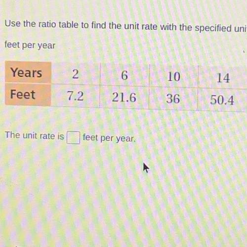 ⚡️⚡️⚡️ I WILL MARK BRAINLIEST ⚡️⚡️⚡️

Use the ratio table to find the unit rate with the specified
