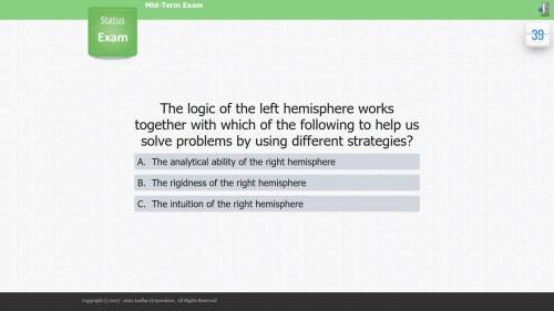 The logic of the left hemisphere works together with which of the following to help us solve proble