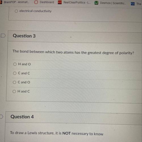 PLEASE HELP!! DUE IN 5 MINUTES POLARITY CHEMISTRY