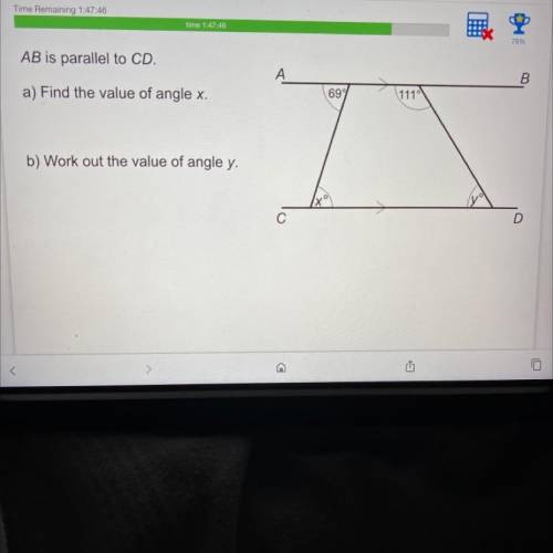 AB is parallel to CD 
Find the value of X 
Find the value of Y