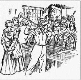 Which development in the Industrial Revolution caused workers to react in the way pictured here?