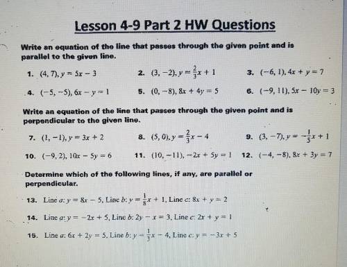 (help please)

 Lesson 4-9 Part 2 |  Write an equation of the line that passes through the given p
