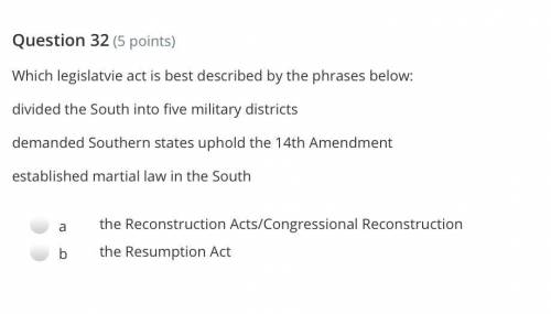 Which legislatvie act is best described by the phrases below:

- divided the South into five milit